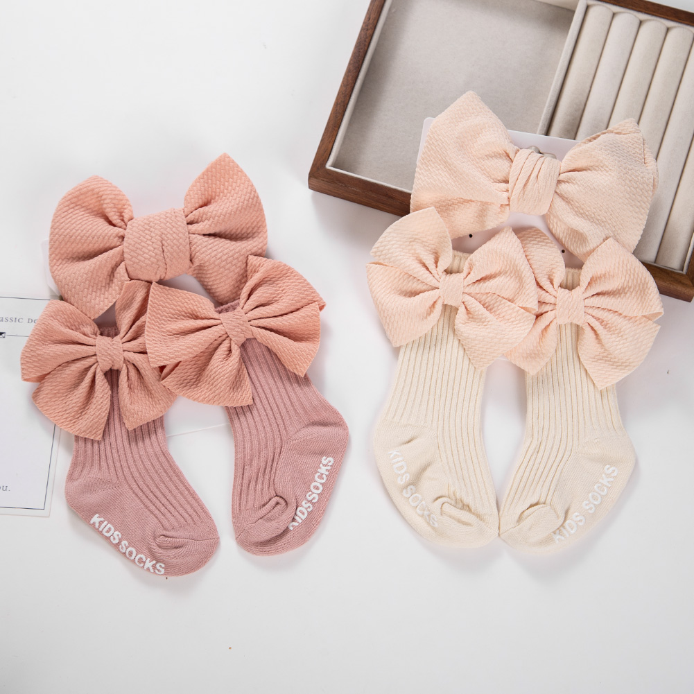 Unisex Baby Socks Non Slip - 2 szt./zestaw Duże kokardy w kształcie