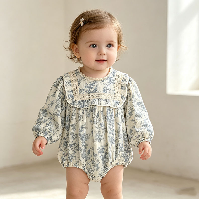 Newborn Baby Girl Romper Floral - Dziewczęcy kombinezon w kwiatowy wzór, z